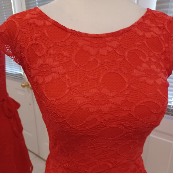 2/$50 Coral Red Lace Dress - Size Small - Picture 2 of 6